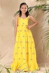 Buy_LittleCheer_Yellow Soft Cotton Cambric Embroidery Thread Bird Maxi Dress _at_Aza_Fashions