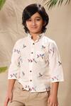 Buy_LittleCheer_Off White Soft Cotton Cambric Embroidered Thread Work Birds Shirt _at_Aza_Fashions