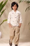 Shop_LittleCheer_Off White Soft Cotton Cambric Embroidered Thread Work Birds Shirt _Online_at_Aza_Fashions