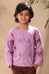 Buy_LittleCheer_Purple Soft Cotton Cambric Embroidered Thread Work Butterfly Shirt _at_Aza_Fashions