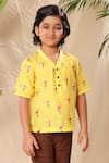 Buy Littlecheer Yellow Cotton Embroidery Flamingo Thread Work Shirt at Aza Fashions Buy_Littlecheer_Yellow Cotton Embroidery Flamingo Thread Work Shirt _at_Aza_Fashions
