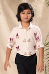 Buy_LittleCheer_Off White Soft Cotton Cambric Embroidered Thread Work Butterfly Shirt _at_Aza_Fashions