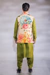 Shop_Jubinav Chadha_Green Cotton Silk Hand Painted Digital Prints Flora And Nehru Jacket & Kurta Set _at_Aza_Fashions