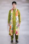 Buy_Jubinav Chadha_Green Cotton Silk Hand Painted Digital Prints Flora And Kurta Set With Stole _Online_at_Aza_Fashions