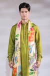 Shop_Jubinav Chadha_Green Cotton Silk Hand Painted Digital Prints Flora And Kurta Set With Stole _Online_at_Aza_Fashions