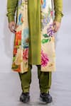 Jubinav Chadha_Green Cotton Silk Hand Painted Digital Prints Flora And Kurta Set With Stole _at_Aza_Fashions