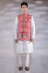 Buy_Jubinav Chadha_Red Cotton Silk And Crepe Printed Bandhani Bundi And Kurta Set _at_Aza_Fashions