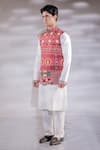 Jubinav Chadha_Red Cotton Silk And Crepe Printed Bandhani Bundi And Kurta Set _Online_at_Aza_Fashions