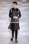 Buy_Jubinav Chadha_Black Cotton Silk And Satin Embroidered Pearl Bundi And Kurta Set _at_Aza_Fashions