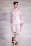 Buy_Jubinav Chadha_Pink Cotton Silk And Satin Embroidered Pearl Bundi And Kurta Set _at_Aza_Fashions