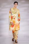 Buy_Jubinav Chadha_Yellow Cotton Silk Printed Floral Straight Kurta Pyjama Set _at_Aza_Fashions