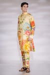 Jubinav Chadha_Yellow Cotton Silk Printed Floral Straight Kurta Pyjama Set _Online_at_Aza_Fashions