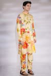 Shop_Jubinav Chadha_Yellow Cotton Silk Printed Floral Straight Kurta Pyjama Set _Online_at_Aza_Fashions