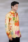 Buy_Jubinav Chadha_Yellow Cotton Silk Hand Painted Digital Prints Flora And Fauna Shirt _Online_at_Aza_Fashions