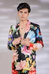 Jubinav Chadha_Black Crepe Hand Painted Digital Prints Flora And Fauna Blazer & Pant Set _at_Aza_Fashions