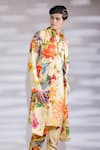 Buy_Jubinav Chadha_Yellow Cotton Silk Hand Painted Digital Prints Flora And Kurta Set With Stole _Online_at_Aza_Fashions