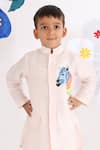 Shop_LA Dee DA_Pink Silk Embroidery Threadwork Motif Achkan And Pyjama Set _at_Aza_Fashions