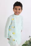 Shop_LA Dee DA_Green Silk Embroidery Fish Motif Kurta And Pyjama Set _at_Aza_Fashions