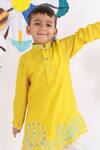 Shop_LA Dee DA_Yellow Silk Embroidery Carnival Theme Kurta And Pyjama Set _at_Aza_Fashions
