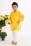 Buy_LA Dee DA_Yellow Silk Sequins Bandhani Print Kurta And Pyjama Set _at_Aza_Fashions