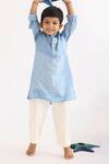 Buy_LA Dee DA_Blue Silk Embroidery Printed Kurta And Pyjama Set _at_Aza_Fashions