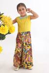 Buy_LA Dee DA_Yellow Silk, Chiffon, Cotton Pearls Embroidered Top And Printed Palazzo Set _at_Aza_Fashions