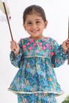 Shop_LA Dee DA_Blue Muslin Embroidery, Sequins Floral Print Applique Work Kurta And Sharara Set _at_Aza_Fashions