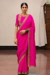 Buy_Mimamsaa_Fuchsia Munga Silk Nima Border Saree With Unstitched Blouse Piece  _at_Aza_Fashions