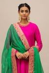 Mimamsaa_Fuchsia Organza Silk Embroidered Floral Virha Border Dupatta  _Online_at_Aza_Fashions