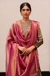 Mimamsaa_Magenta Tissue Silk Placement Embroidery Dhara Scallop Dupatta _Online_at_Aza_Fashions