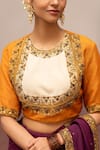 Mimamsaa_Yellow Munga Silk Embroidery Floral Round Neck Kameshwari Blouse _Online_at_Aza_Fashions