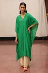 Buy_Mimamsaa_Green Maheshwari, Organza Sequins V-neck Kashi Munga Silk Kaftan With Pant _at_Aza_Fashions