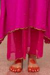 Mimamsaa_Pink Silk, Organza Embroidery, Sequins V-neck Kaveri Kaftan With Pant _Online_at_Aza_Fashions