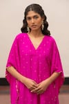 Buy_Mimamsaa_Pink Silk, Organza Embroidery, Sequins V-neck Kaveri Kaftan With Pant _Online_at_Aza_Fashions