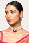 Buy_Samyukta Singhania_White Beads Stone And Embellished Choker Necklace Set _at_Aza_Fashions