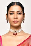 Samyukta Singhania_White Beads Stone And Embellished Choker Necklace Set _Online_at_Aza_Fashions