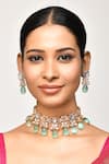 Samyukta Singhania_Green Beads Stones And Embellished Choker Necklace Set _Online_at_Aza_Fashions