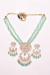 Shop_Samyukta Singhania_Blue Beads Work Pendant Necklace Set _Online_at_Aza_Fashions