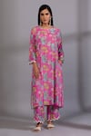 Buy_Pants And Pajamas_Pink Cotton, Silk Sequins, Embroidery Floral Digital Print Kurta And Pant Set_at_Aza_Fashions