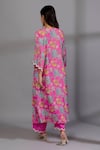 Shop_Pants and Pajamas_Pink Cotton Silk Digital Printed Botanical V Neck Kurta And Pant Set _at_Aza_Fashions