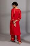 Shop_Pants And Pajamas_Red Cotton, , , Placement Embroidered Kurta And Pant Set _at_Aza_Fashions