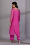 Shop_Pants and Pajamas_Pink Chanderi Mul Embroidery Zardozi Keyhole Kurta Pant Set _at_Aza_Fashions