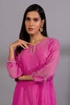 Buy_Pants and Pajamas_Pink Chanderi Mul Embroidery Zardozi Keyhole Kurta Pant Set _Online_at_Aza_Fashions