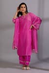 Buy_Pants and Pajamas_Pink Chanderi Mul Embroidery Zardozi Keyhole Kurta Pant Set 