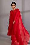 Shop_Pants And Pajamas_Red Cotton, Silk, Chanderi Embroidery, Lace, Zardozi Placement Kurta Set _Online_at_Aza_Fashions
