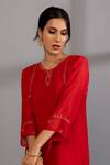 Pants And Pajamas_Red Cotton, Silk, Chanderi Embroidery, Lace, Zardozi Placement Kurta Set _at_Aza_Fashions