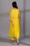 Shop_Pants And Pajamas_Yellow Chanderi Embroidery V-neck Yoke Kurta _at_Aza_Fashions