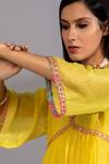 Buy_Pants And Pajamas_Yellow Chanderi Embroidery V-neck Yoke Kurta _Online_at_Aza_Fashions