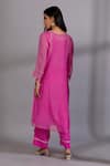 Shop_Pants And Pajamas_Pink Chanderi Embroidery Round Neck Yoke Hand Kurta _at_Aza_Fashions