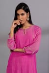 Shop_Pants And Pajamas_Pink Chanderi Embroidery Round Neck Yoke Hand Kurta _Online_at_Aza_Fashions
